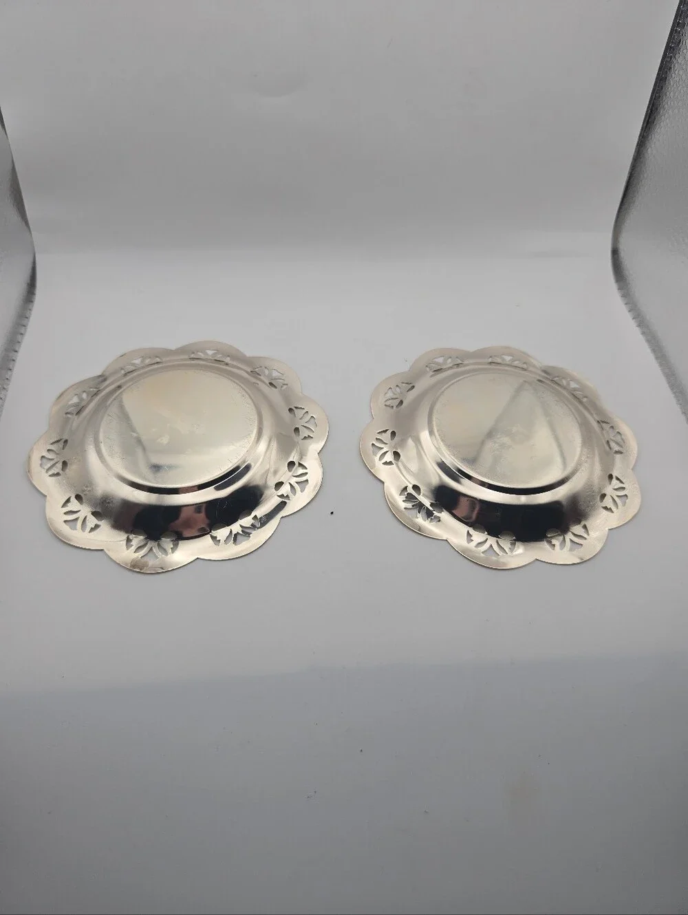 Vintage Silverplate Coasters Set of 2 Pierced Floral Scalloped 4.75
